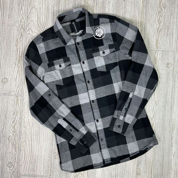 Burnside Men's Size Small Black Grey Heavy Flannel Button Down Shirt - Picture 2 of 9